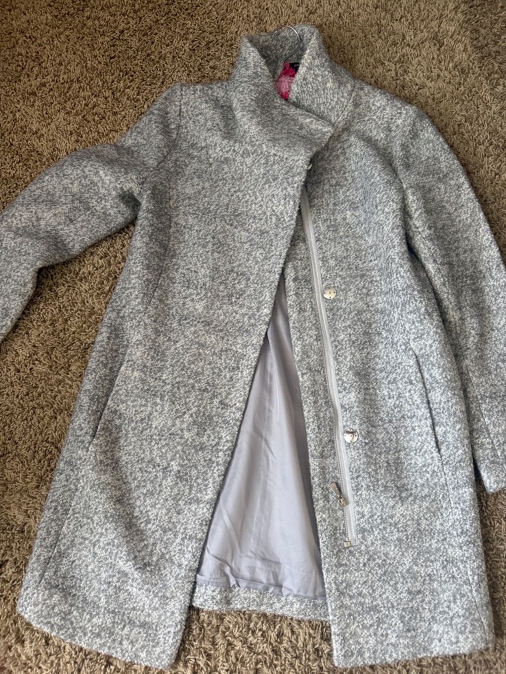 Women’s Grey Bouclé Stand-Collar Coat